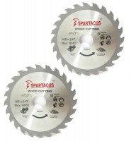 Spartacus 165 x 24T x 30mm Wood Cutting Cordless Circular Saw Blade Pack of 2