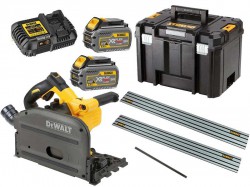 DeWalt DCS520T2 54 Volt FlexVolt Cordless 165mm Plunge Saw 2 x 6.0 Ah Batteries with 2 x DWS5022 1.5m Guide Rail and DE6