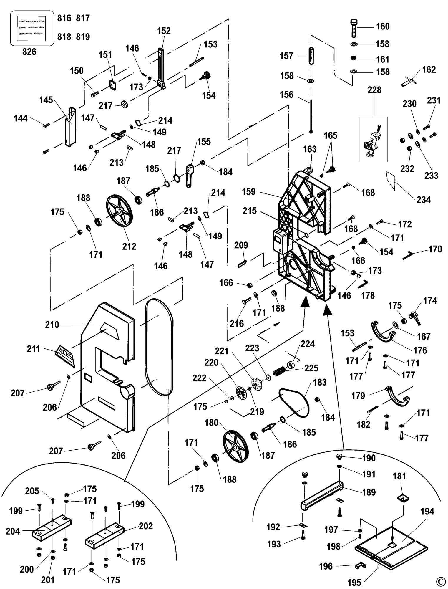 Spares for Dewalt Dw3501 Bandsaw (type 1) SPARE_DW3501/TYPE_1 from
