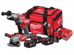 Milwaukee M18 FPP4N-524B 3 Piece Grinder Kit 3 x 18 Volt 5.0Ah/1 x 12 Volt 2.0Ah Li-Ion