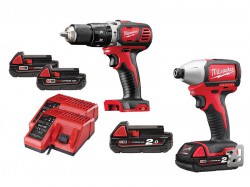 Milwaukee Combi Drill & Impact Driver Kit 18 Volt 2 x 1.5Ah & 2 x 2.0Ah Li-Ion