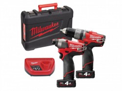Milwaukee M12 Fuel™ PP2A-404C Twin Pack Drill & Driver 12 Volt 2 x 4.0Ah Li-Ion