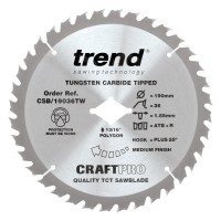 Trend CSB/19036TW 190mm x 36T Diamond Bore Cordless Circular Saw Blade for Wood - CSB/19036TW