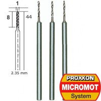 PROXXON Tungsten vanadium drill bits, 1.0 mm, 3 pcs.