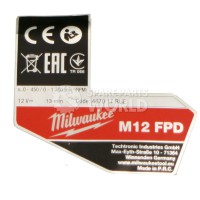 Milwaukee Rating Plate Label for M12FPD-0 Percussion Drill
