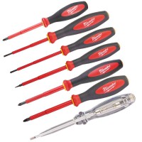 Milwaukee 4932464067 VDE Screwdriver Set 7 Piece PZ2 PZ1 PH2 Slot Mains Tester