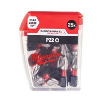 Milwaukee 4932472041 Pack of 25 Shockwave PZ2 Pozi Screwdriver Bits with Wear Guard Tip