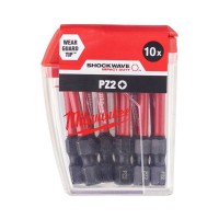 Milwaukee 4932472050 Pack of 10 Shockwave 50mm PZ2 Pozi Screwdriver Bits with Wear Guard Tips