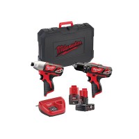 Milwaukee M12 BPP2B 12 Volt Li-Ion RedLithium Combi Drill & Impact Driver Twin Pack 1 x 4.0Ah & 1 x 2.0Ah