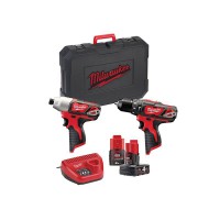 Milwaukee M12 BPP2B 12 Volt Li-Ion RedLithium Combi Drill & Impact Driver Twin Pack 1 x 4.0Ah & 1 x 2.0Ah