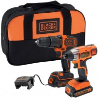 Black & Decker BCK25S2S 18V Hammer Drill & 18V Impact Driver with 2 1.5Ah Batteries, Charger & Soft Bag