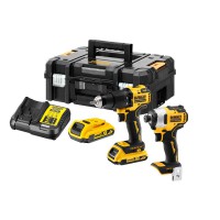 DeWalt Reconditioned DCK2062D2T 18 Volt XR Li-Ion Cordless Brushless Combi Drill & Impact Driver Twin Kit in TSTAK 2 x 2