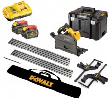 DeWalt DCS520T2 54 Volt FlexVolt Cordless 165mm Plunge Saw 2 x 6.0 Ah Batteries with 2 x DWS5022 1.5m Guide Rail, DE6292