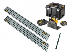 DeWalt DCS520T2 54V Li-Ion FlexVolt Cordless Brushless 165mm Plunge Saw 2 x 6.0Ah Batteries and Guide Rail Kit - DCS520T