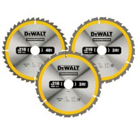 DeWalt 216mm x 30mm TCT Construction Circular Saw Blades Pack of 3, 2 x 24T, 1 x 40T - DT1962-QZ