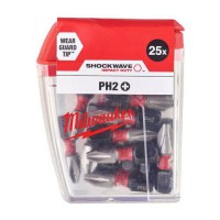 Milwaukee 4932472037 Pack of 25 Shockwave 25mm PH2 Phillips Screwdriver Bits with Wear Guard Tip