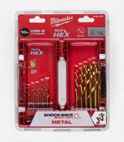 MILWAUKEE 10 PIECE RED HEX SHOCKWAVE IMPACT DUTY HSS-GROUND TITANIUM METAL DRILL BIT SET