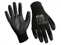 Scan Black PU Coated Gloves - L (Size 9) Single Pair - SCAGLOPU-L