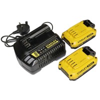 Stanley Fatmax SFMCB202 V20 18V 2.0Ah Battery X2 + Stanley Fatmax SFMCB12 V20 18V 2A Charger Set