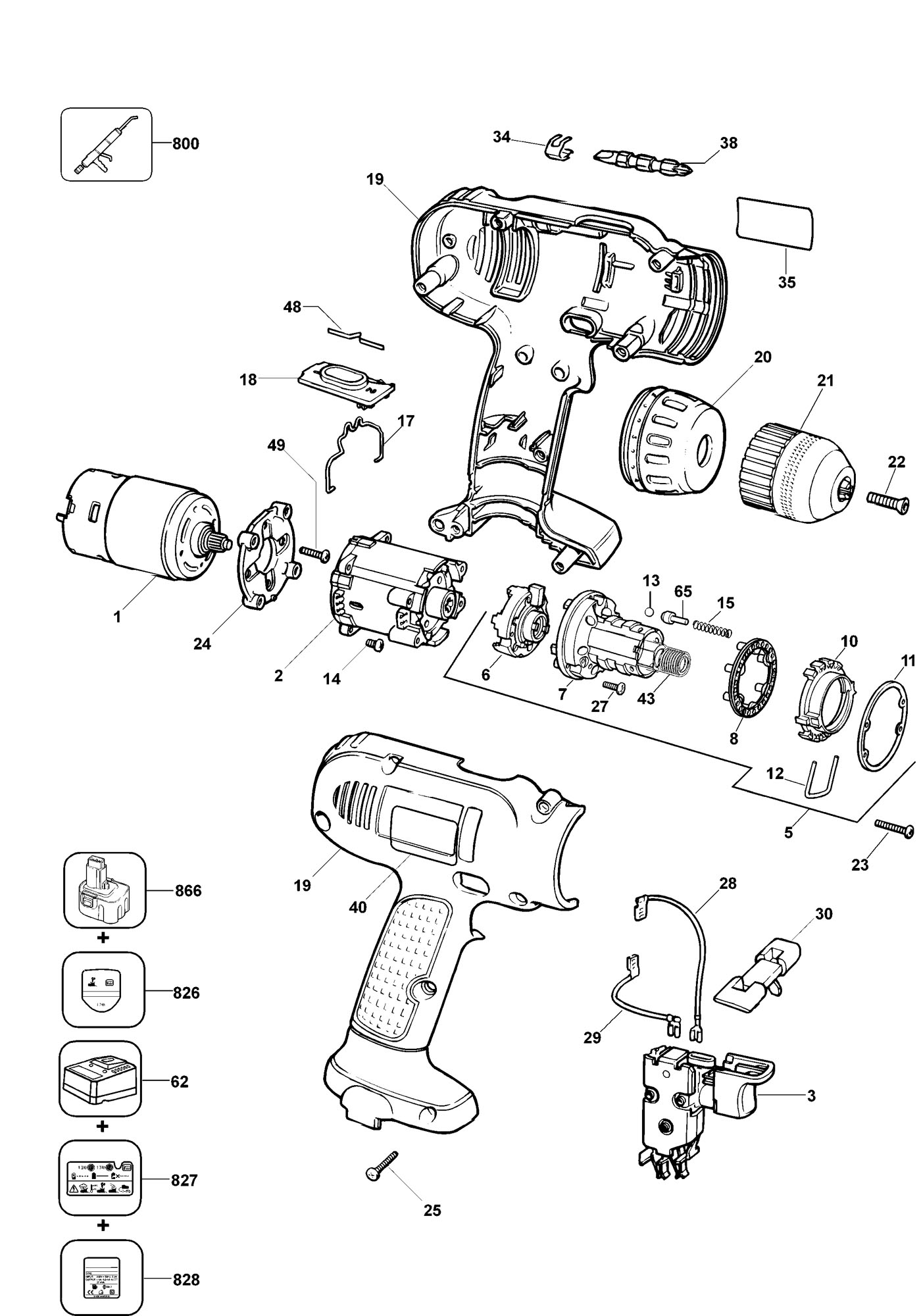 Spares for Dewalt Dw954k Cordless Drill (type 2) SPARE_DW954K/TYPE_2