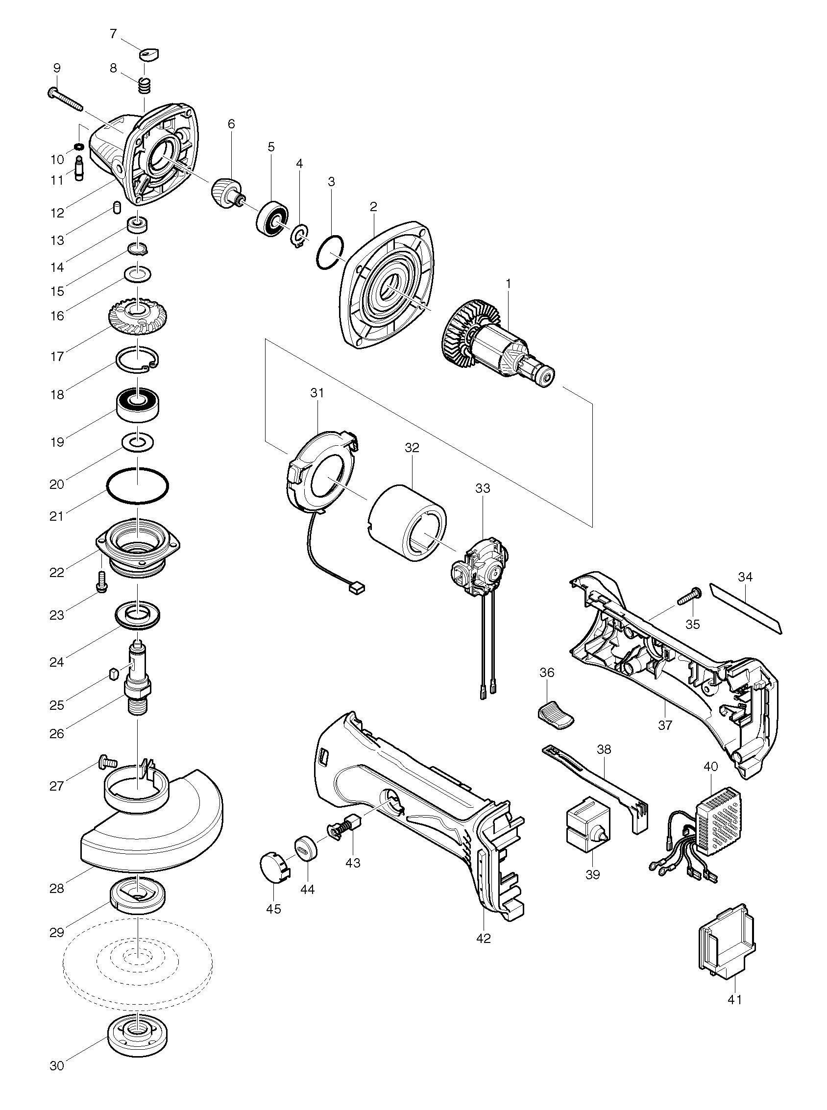 Spares for Makita Bga452 115mm Cordless Lxt Angle Grinder 18v Spare