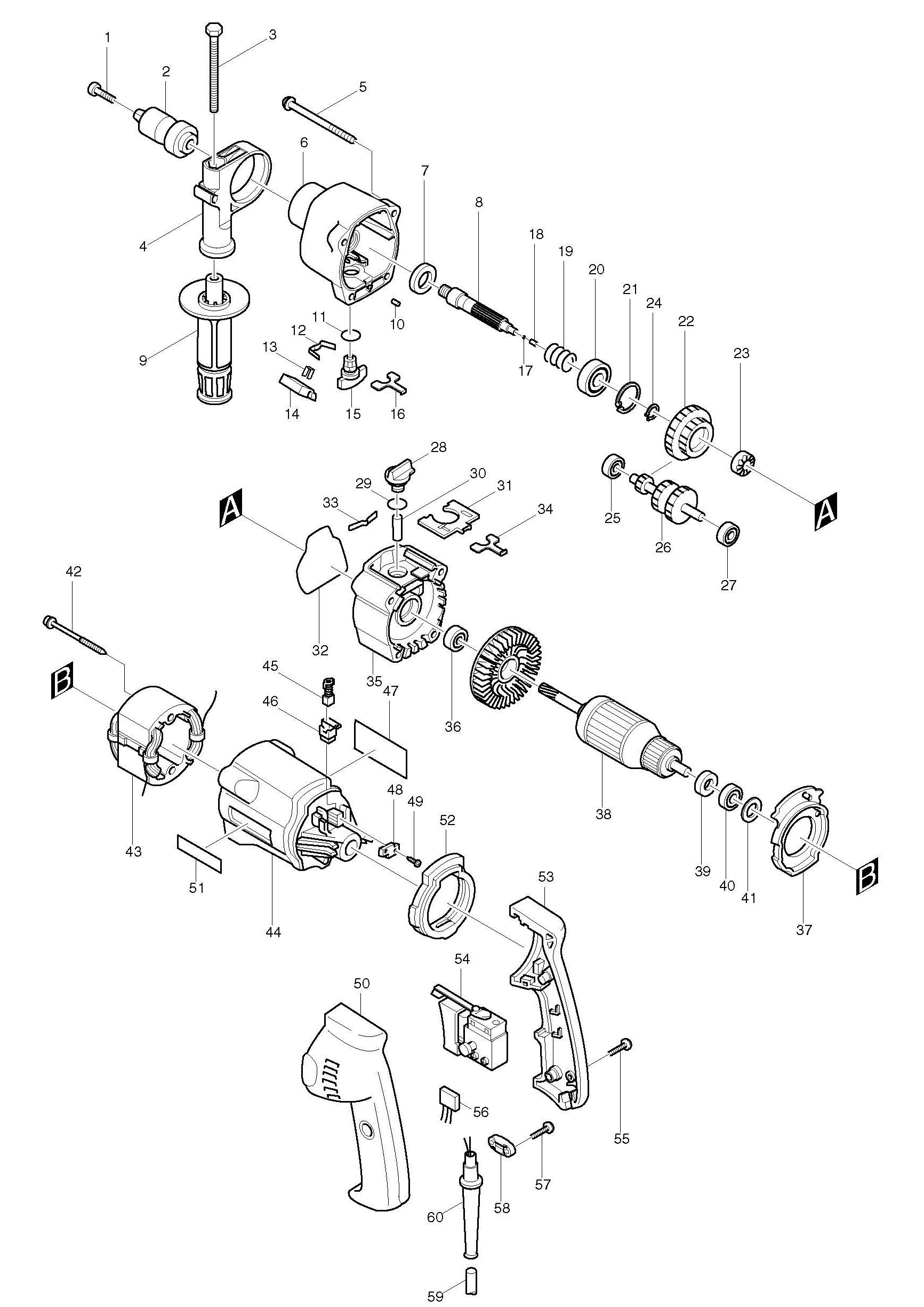 Spares for Makita Hp2033 (3/4'') Percussion Drill Spare 110v & 240v
